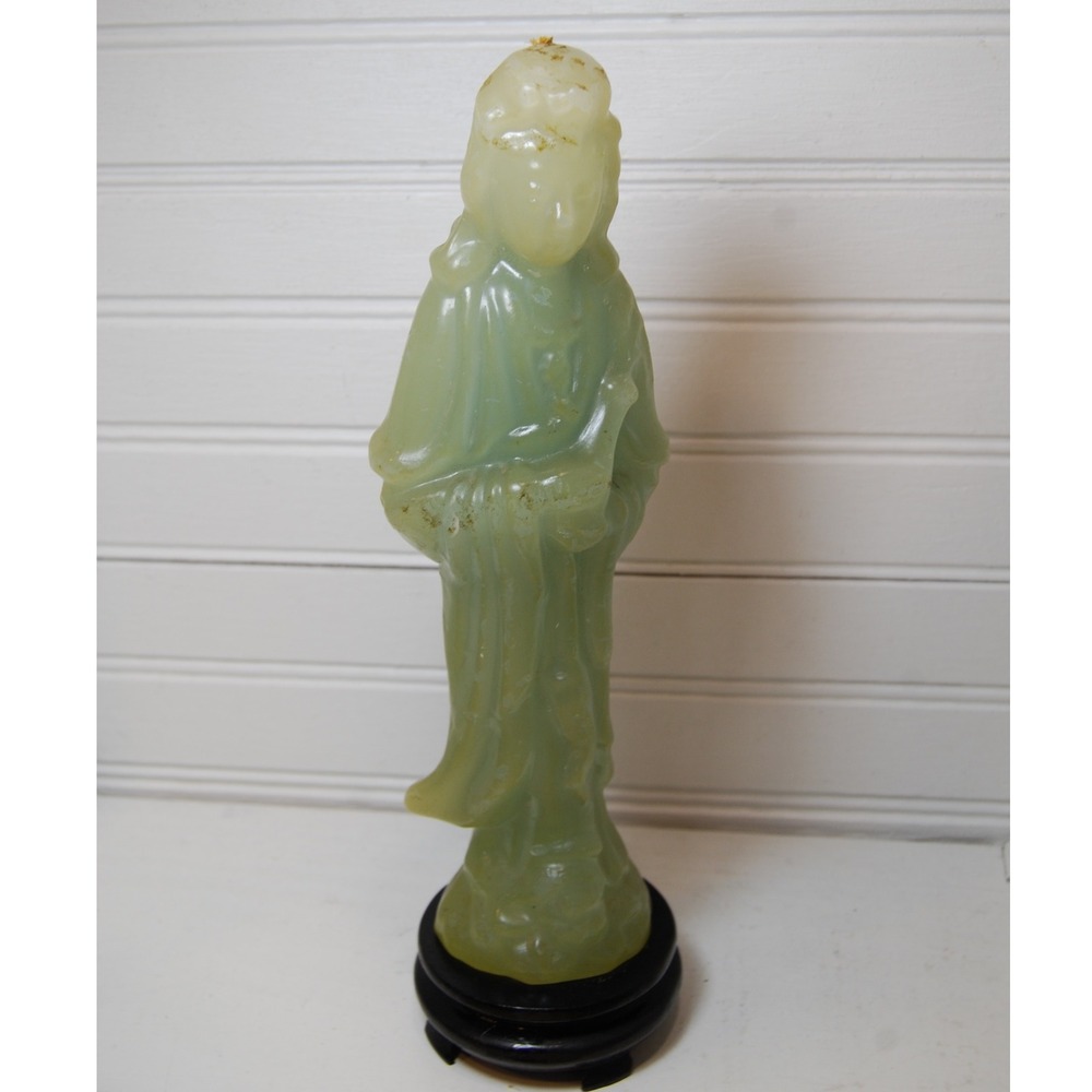Vintage Chinese Statue candle with stand 10" tall light green Antique Feng Shui